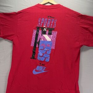Vintage Nike Shirt Mens Large Red Gray Tag Fitness Short Sleeve 90s Y2K